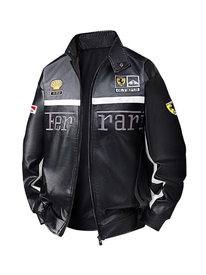 Men's PU Leather Motorcycle Racing Jacket with Velvet Lining - American Style Streetwear Outerwear