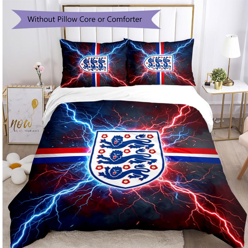 Set Biancheria da Letto Stampata Calcio Inghilterra 3 Pezzi Copriletto Traspirante Accogliente come Regalo per la Casa Nuova o per le Feste