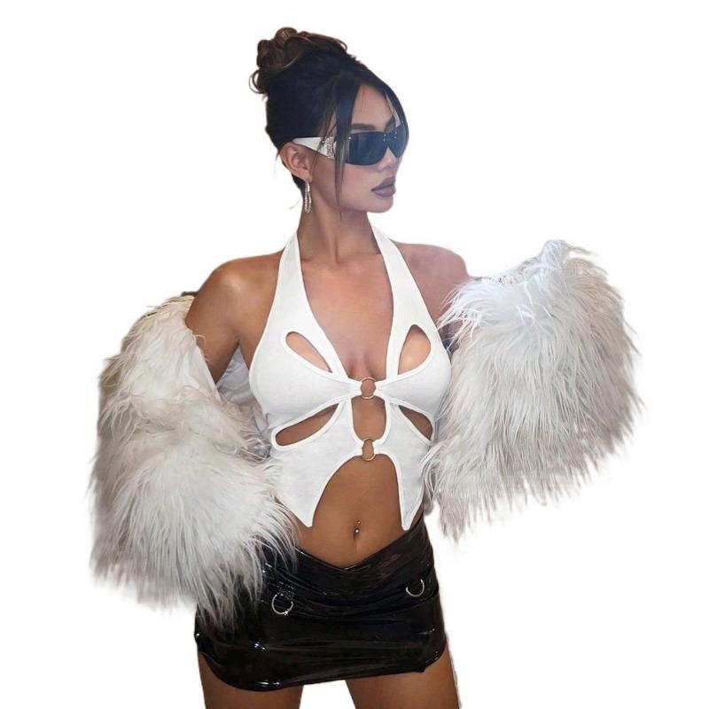 New Slim Sexy Hollow T-Shirt Spring and Summer New Navel-Baring Halter Neck Hot Girl Vest Top S