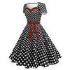 Dámské módní ležérní šaty na večer s krátkým rukávem, swingové, s puntíky, retro šaty