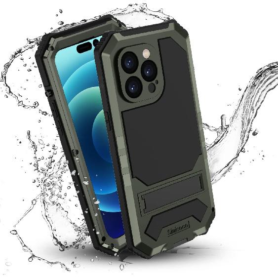 JGY iPhone 14 Pro Max IP68 Waterproof Case iPhone 14 Pro Max Military Metal Stand Case with Screen Protector Slim Full Cover Rugged Durable