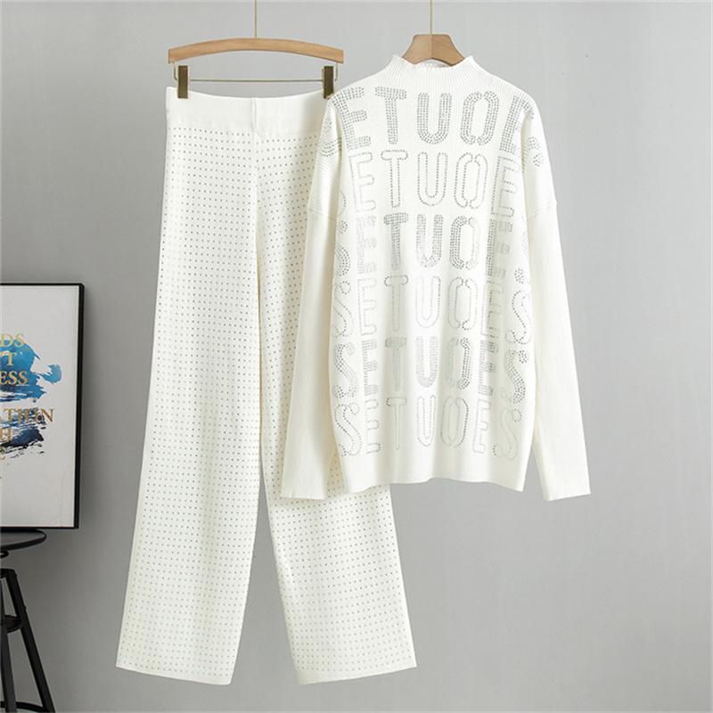 Autumn And Winter Women's Hot Diamond Letter Casual Top Loose and Comfortable Design Pants Set
