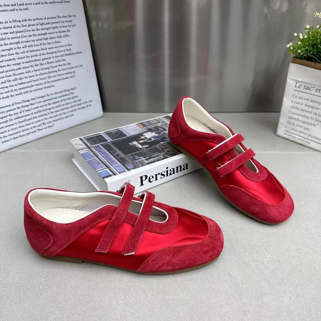 Women's Ballet Flat Shoes 2026 Summer Autumn Dress Silk Elegant Retro Square Toe Cow Suede Mary Jane Shoes Outdoor Casual Shoes