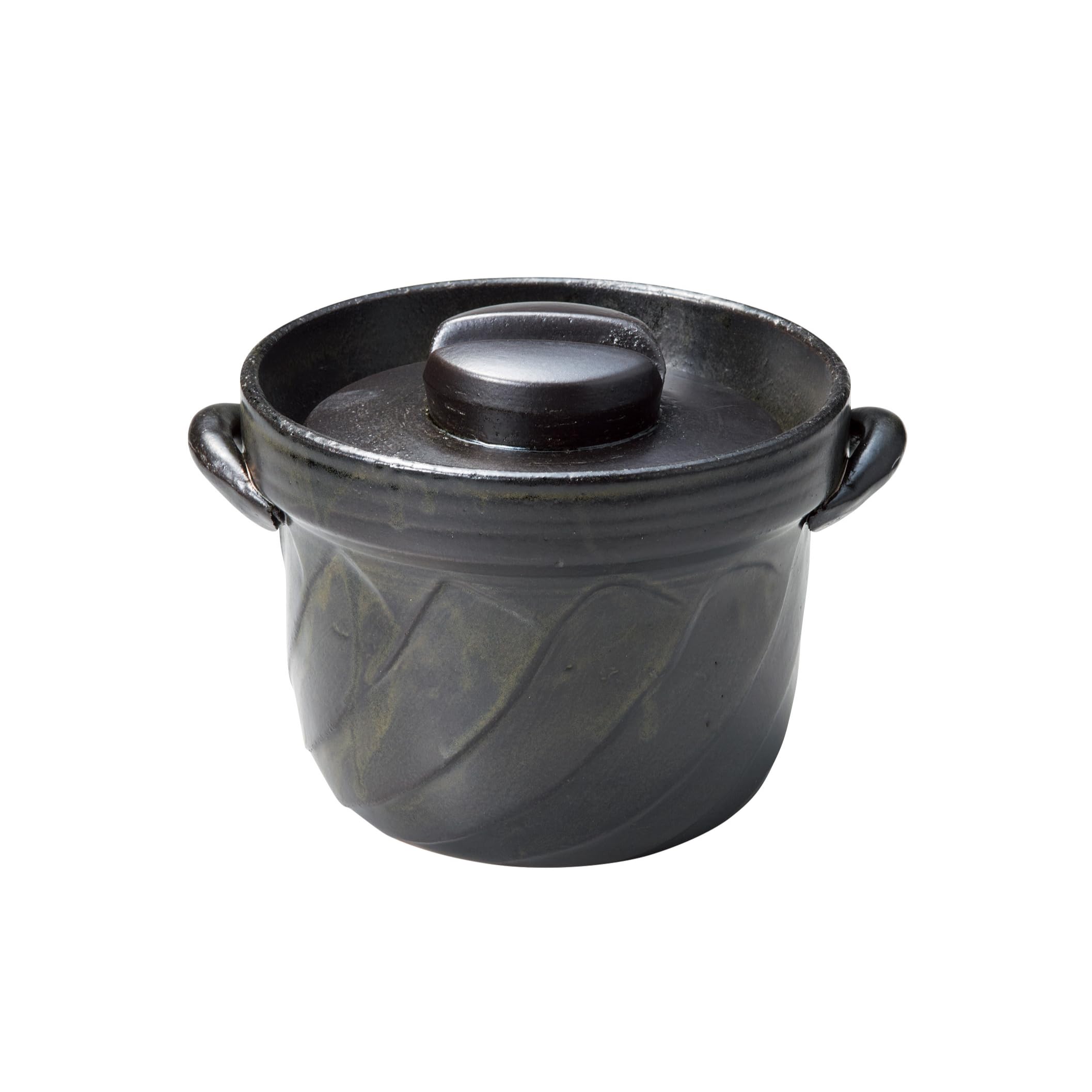 

Banko Ware Rice Cooker, 3-Cup Capacity, Twisted, Black Glaze, Fluffy, Rice Pot, Direct Heat Compatible, Made in Japan, Product Number 18818