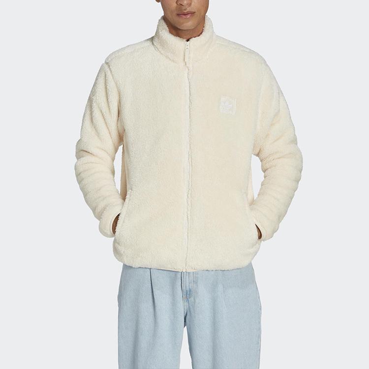 Adidas Originals Solid Color Logo Collar Jacket Men Jackets Off-White HR8622