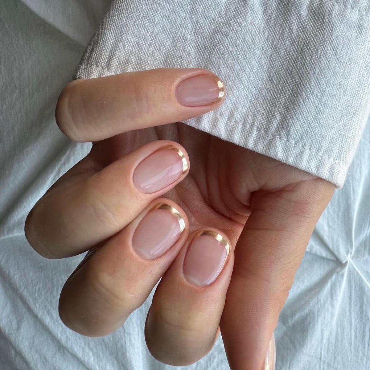 

Gold French Edge Short Square Removable Nail Art Stickers