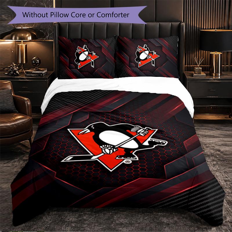 Pittsburgh Penguins Pattern Microfiber 3Pcs Bedding Set Decor Duvet Cover Set For Bedroom Home Use