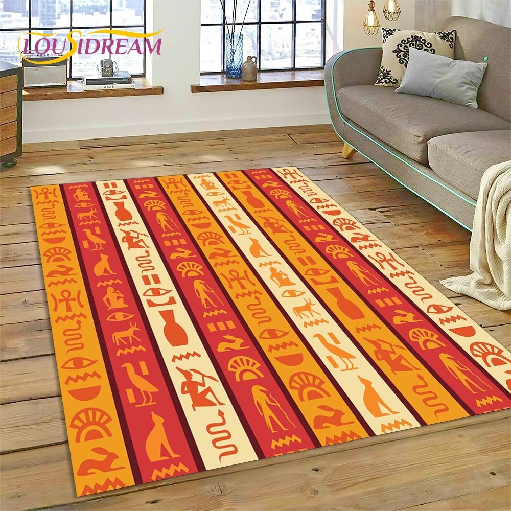 3D Pharaoh Hieroglyphic Egyptian Mythology HD Rug Carpet for Living Room Bedroom Home Decor,Non-slip Decoration for Sofa Doormat