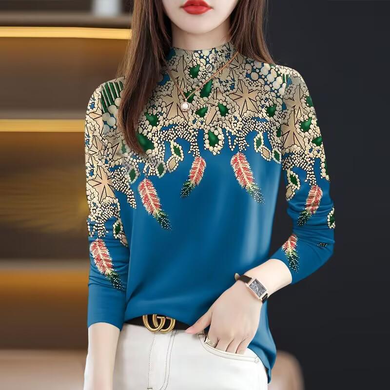 

Women s Midlife Cozy Fleece Long Sleeve Top with Tummy-Covering Print L (95-110 Jin)