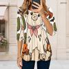 Women Plus Size Round Neck 3 4 Sleeve Printed T Shirt Black Cartoon Stationery Curved Hem