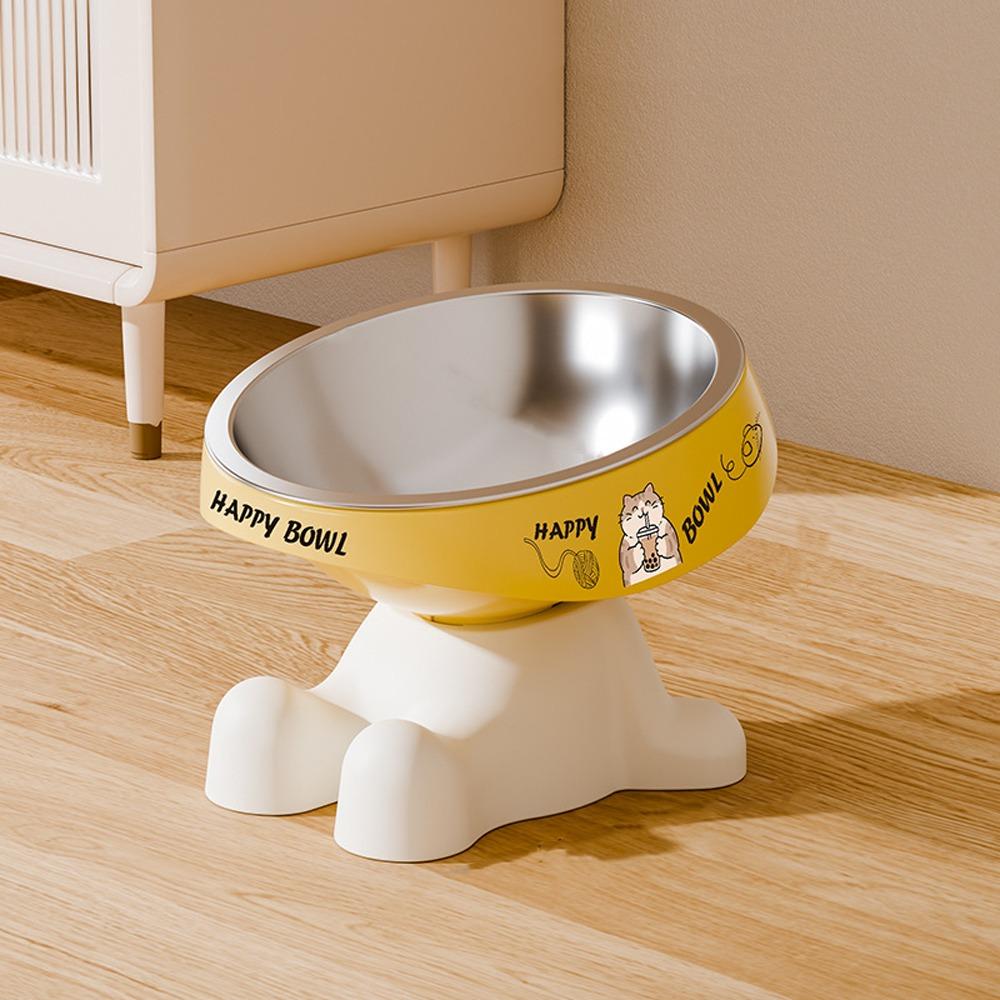 Chew-Proof Edge Stainless Steel Cat Bowl Non-Slip Base Cat Feeding Bowl Wet Dry Food жёлтый