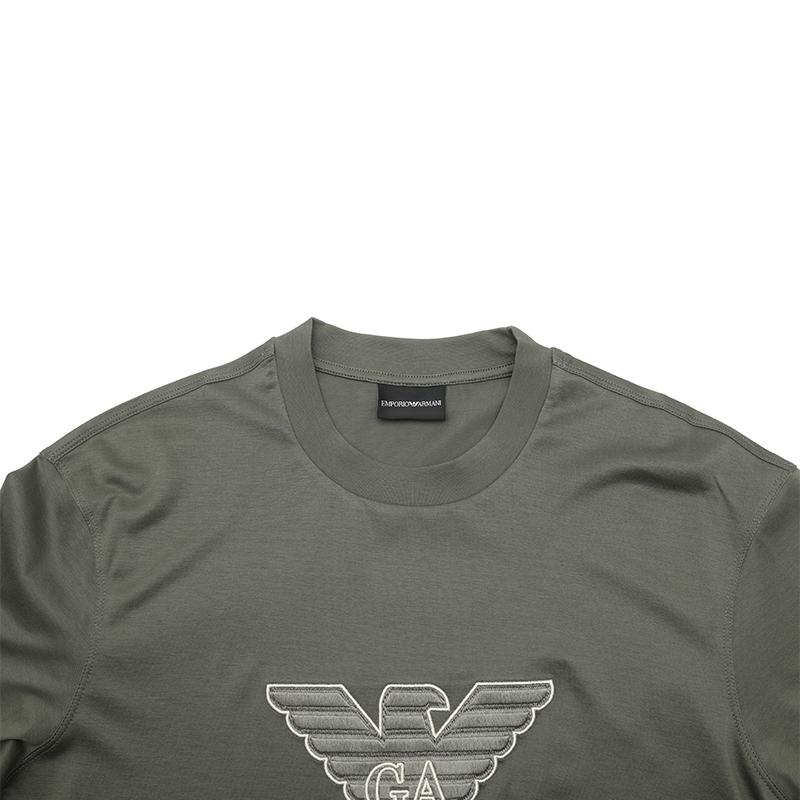 Emporio Armani Ss25 Adler Muster Besticktes Kurzarm T-Shirt Herren Oberteile Grün EM001033-AF10017-M8129