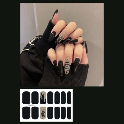 14pcs/sheet Press On Nail Black and White Striped Nail Stickers Finished Manicure Quick Nial
