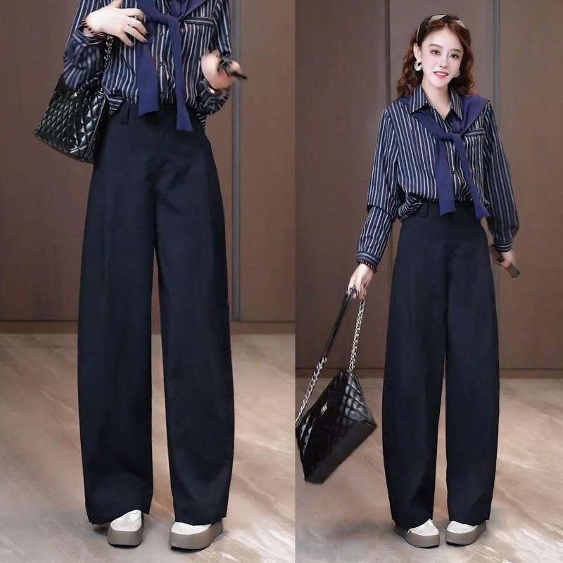 Womens 2026 Wide-Leg Casual Trousers High-Waist Relaxed Fit Banana Pants With Drape Effect