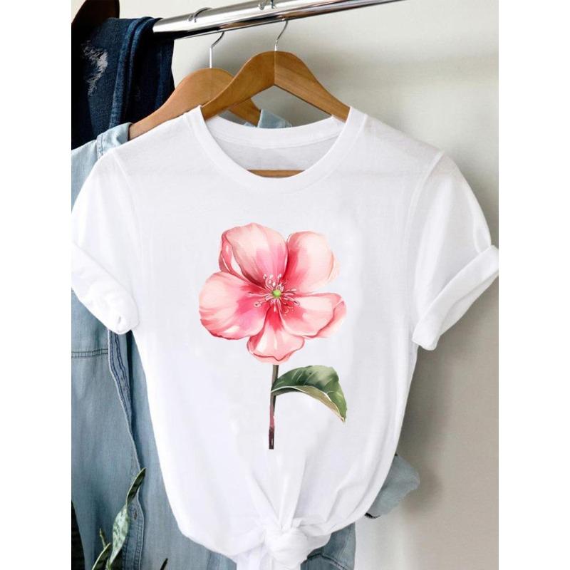 (Marime europeana) Tricou Fluture Floare Tendință Femei Mânecă Scurtă Imprimeu Modă Damă Tricou Top Îmbrăcăminte Casual Feminină Tricouri Grafice