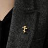 Orthodox Cross Brooch Men Women Stainless Steel Gold Pin Religious Christian Minimalist Classic Suit Accessories Gift