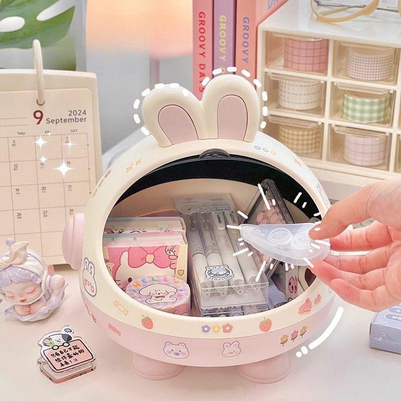 Cutie de stocare desktop: Organizator etanș la praf cu capac rabatabil și design cu blocuri de construcție, recipient multifuncțional pentru articole de papetărie, gustări, jucării și diverse