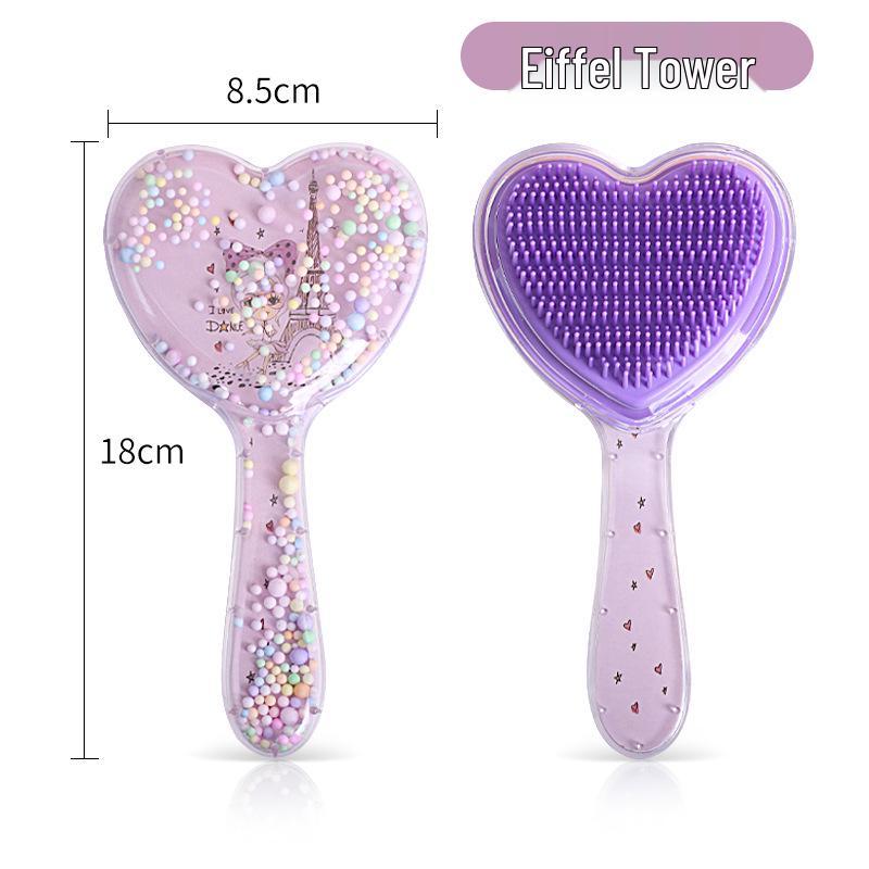 

Мультяшная расческа-подушка в форме сердца: Милая прозрачная подушка безопасности для массажа и игрушка с зыбучим песком для девочек. 18*8.5cm