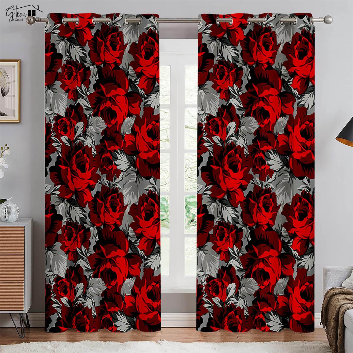 

Ретро Красная Роза 3D Печать Шторы Полиэстер Волокно Шторы Подходит Для Спальни Гостиной Кабинета Декоративные Шторы 2 ШТ W50xH130(CM)x2PCS&Rod pocket