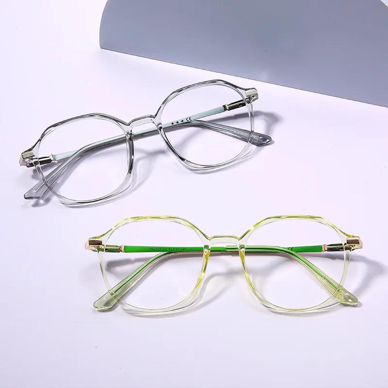 Computer Plano Reading Glasses Frame for Women Men Anti Blue Light Round Eyewear Blocking Eyeglasses Optical Polygon Spectacle