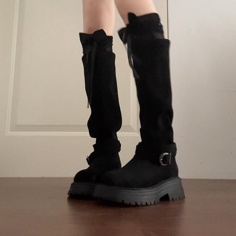 

Retro simple tall tube versatile comfortable fashion boots women s autumn and winter fashion Maillard thick-soled knee boots 35 чёрный