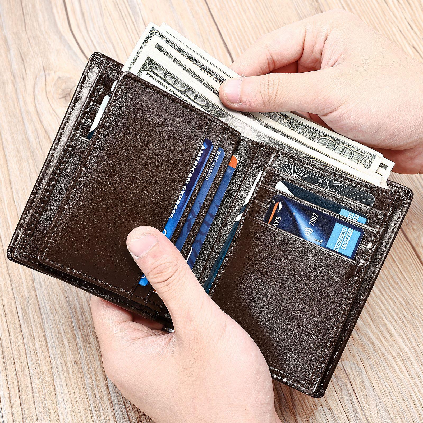 

Мужской кошелек из натуральной кожи с зажимом для денег и защитой от кражи, винтажный кошелек из коровьей кожи с изображением головы кофейный