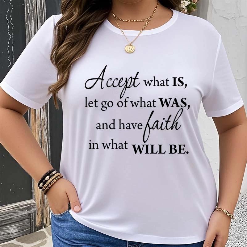 

Women Plus Size Casual T-Shirt Summer Letter Printed T-shirt Casual Loose Round Neck Short Sleeve Tops Clothing Plus T-shirt 4XL белый