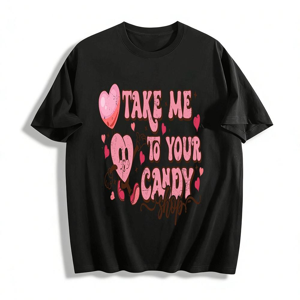 Vintage Heart Graphic Tee Take Me To Your Candy Shop Top Pure cotton T-shirt XXS