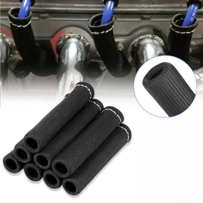 8 PCS Heat Shield Sleeves for Spark Wire 2500 Degree Heat Protection Spark Boot Wrap 6 3 Inch for Hot Rod Vehicles