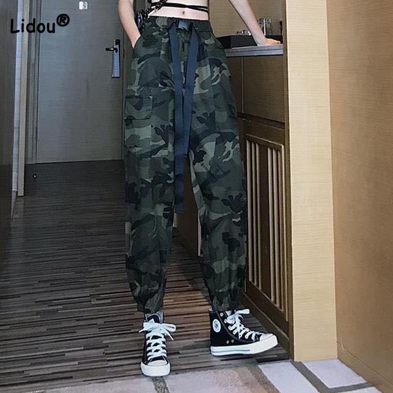 Fashion Casual Camouflage Cargo Pants for Female Spring Summer New Women's Clothing High Waist Pockets Spliced Loose Trousers
