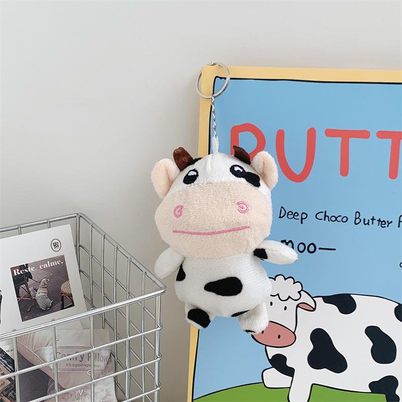 Cute Black and White Little Cow Doll Plush Toy Grab Machine Doll Bag Keychain Annual Meeting Doll Gift
