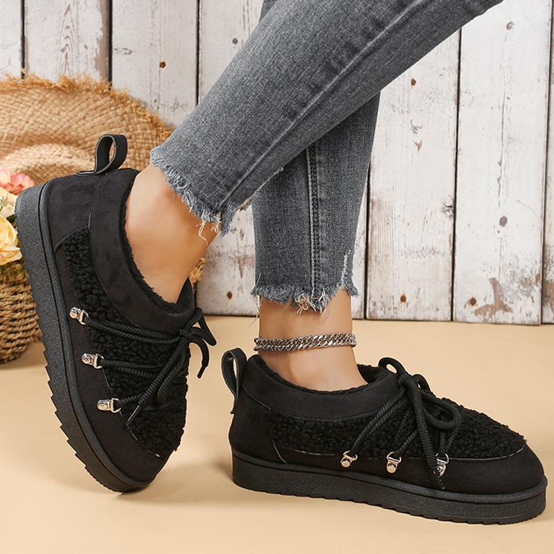 Winter Warm Cotton Lace Up Ankle Boots Women Thicken Plush Cotton Padded Snow Boots Thick Sole Non Slip Platform Casual Shoes