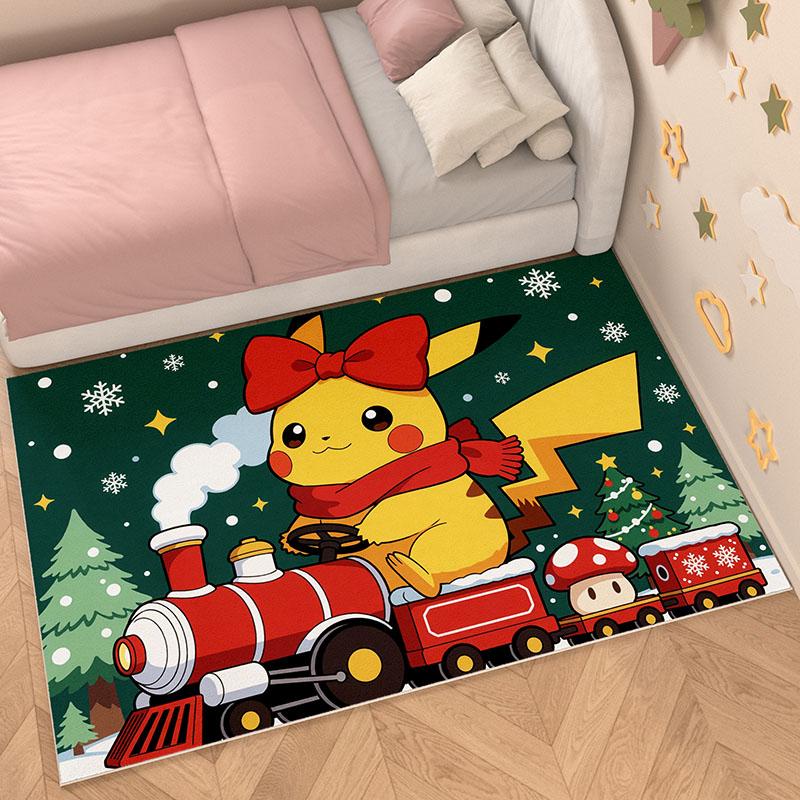 Area Rug, Faux Cashmere, Pikachu 3D Print, Soft Water Absorbent, Color Block Xmas Home Decor Floor Mat
