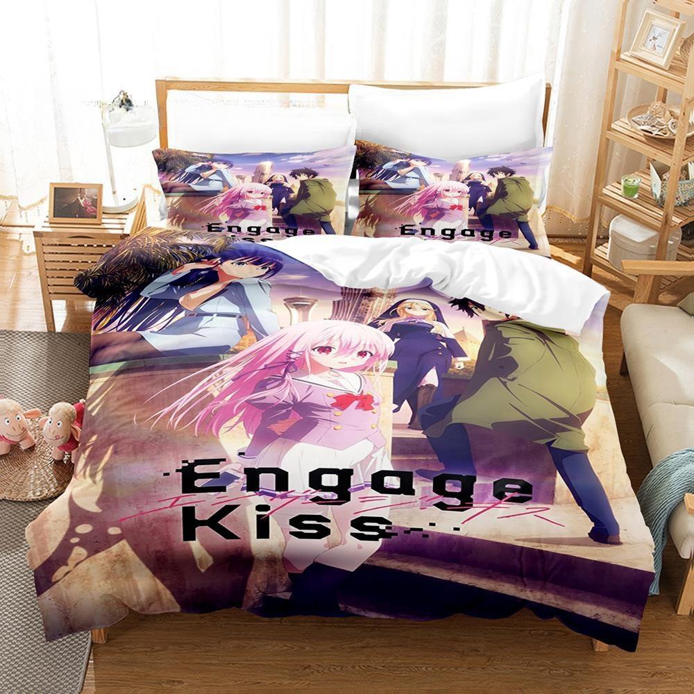 3D Print Anime Bed Sheet Set Anime Engage Kiss Bedding Set Single Twin Full Queen King Size Bed Set Teenager Bedroom
