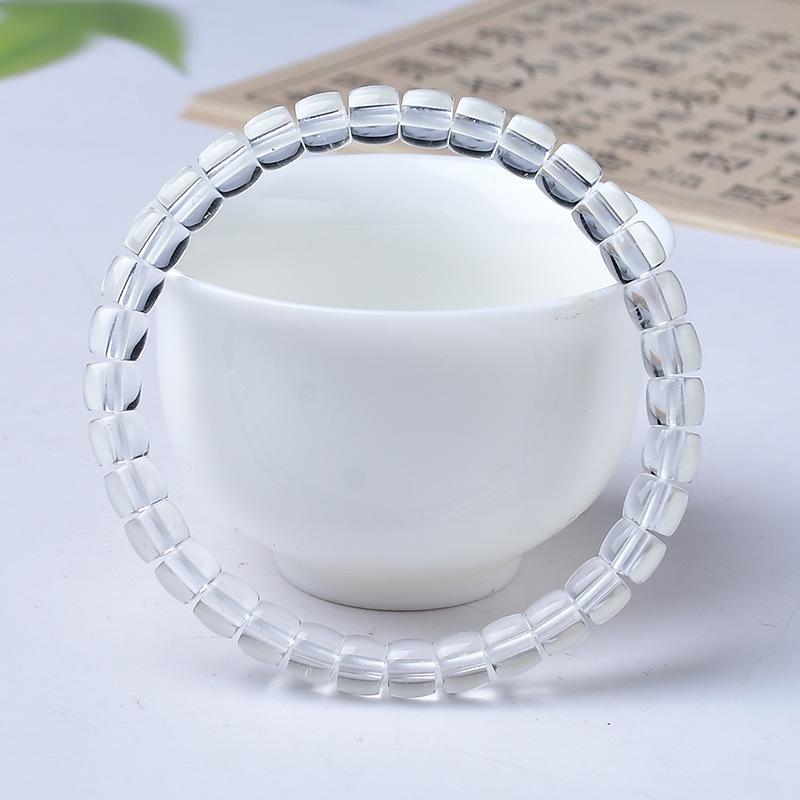 Natural White, Yellow & Strawberry Crystal Beaded Bracelet with Straight Cut Design 6mm цитриновый