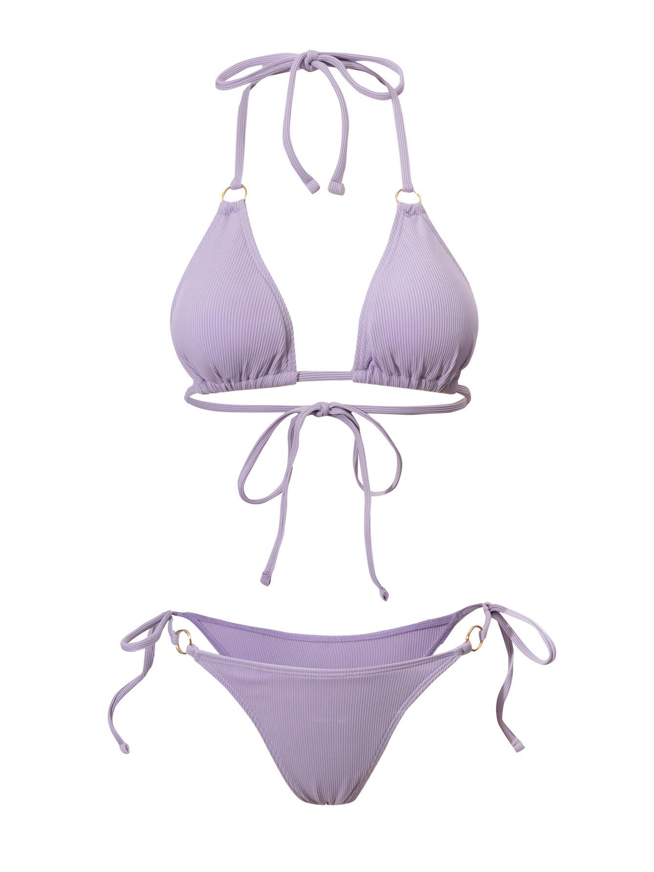 

Зарубежный сексуальный ребристый купальник на шнуровке: Бодикон, С вырезами, Купальник с разрезом Small лаванды фиолетового