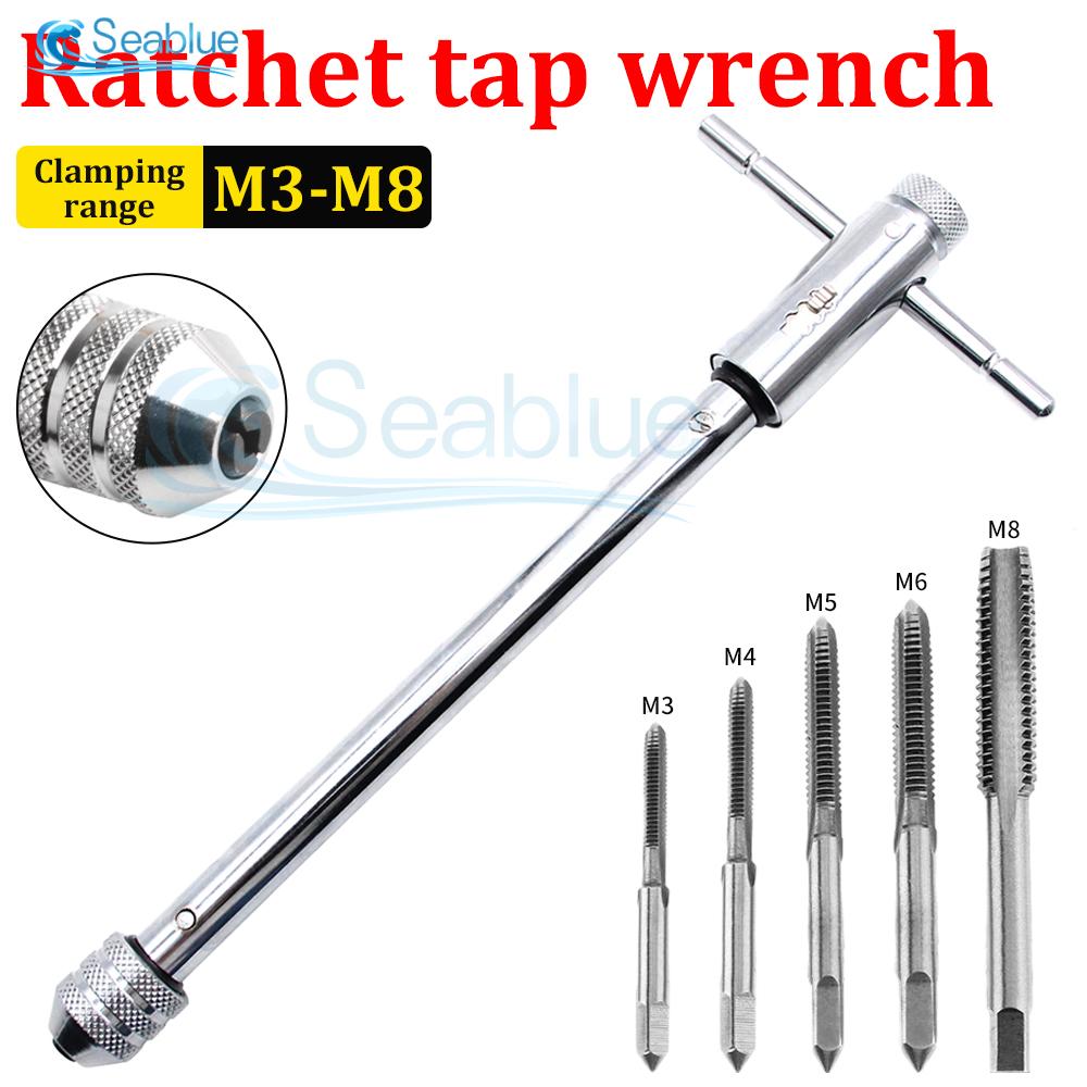M3-M8 Adjustable T-handle Ratchet Tap Wrench Extended M5-M12 Ratchet Hand Tap Wrench Thread Tap Forward Hand Screw Tap Set