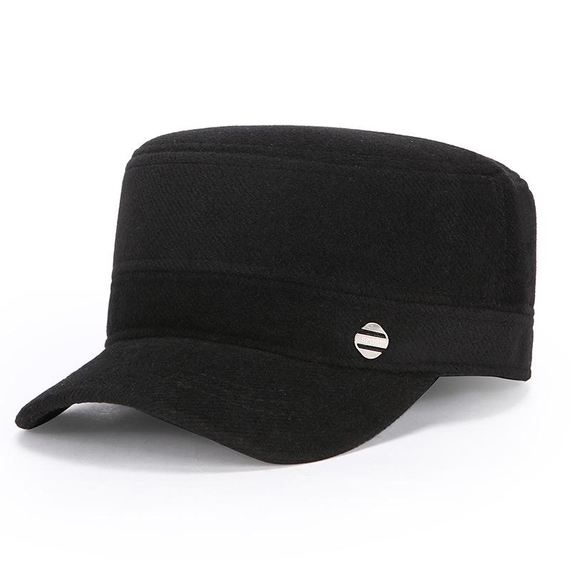 

Шляпа для мужчин среднего и пожилого возраста, плоская шляпа, теплая защита ушей, шерстяная шляпа, осень-зима, толстая шапка для отца чёрный