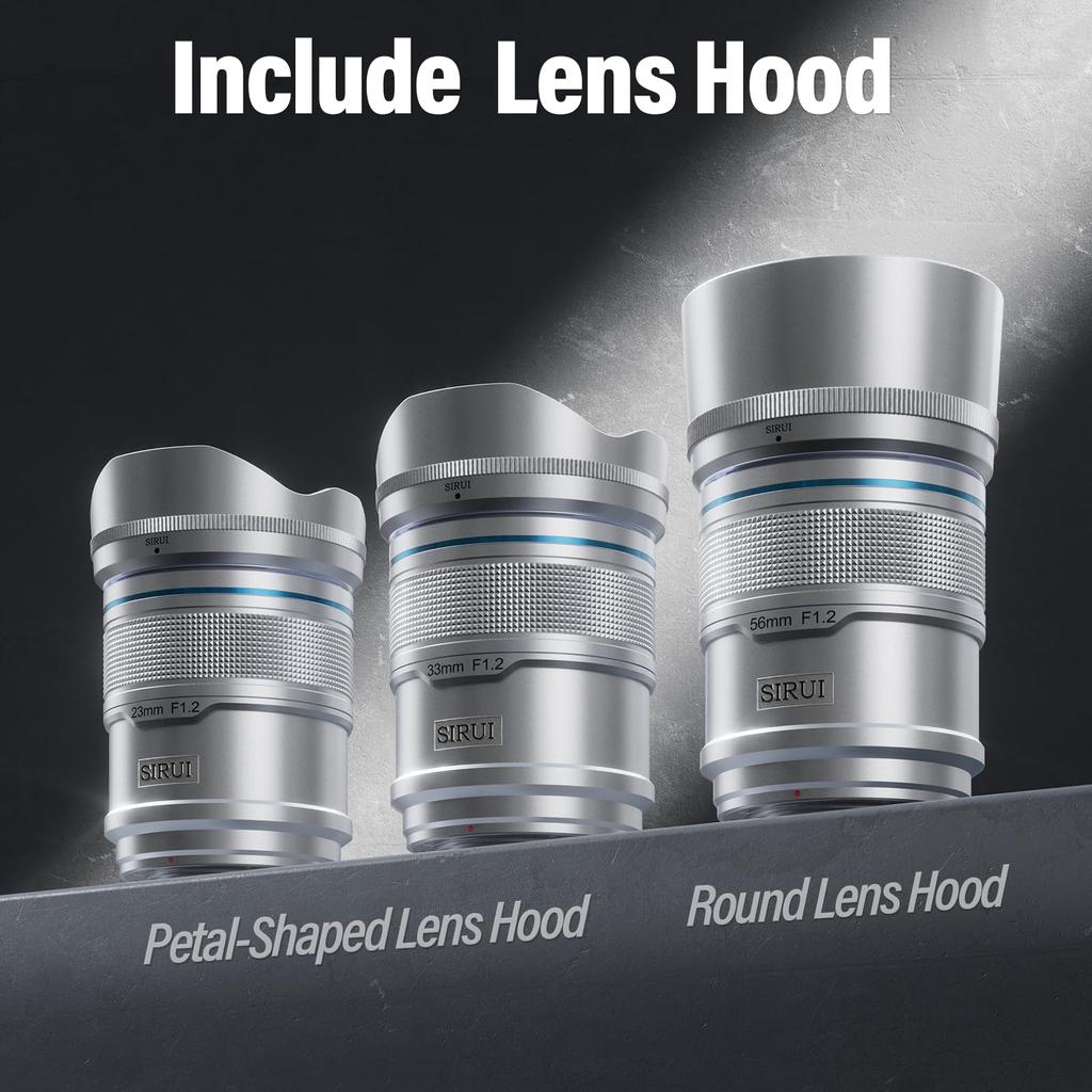 SIRUI Sniper Auto Focus Lens Wide Angle Camera Lens A5 A6 A7 FX A9 Series Set, 23mm, 33mm, 56mm, F1.2 APS-C ZV-E (E Mount, Silver)
