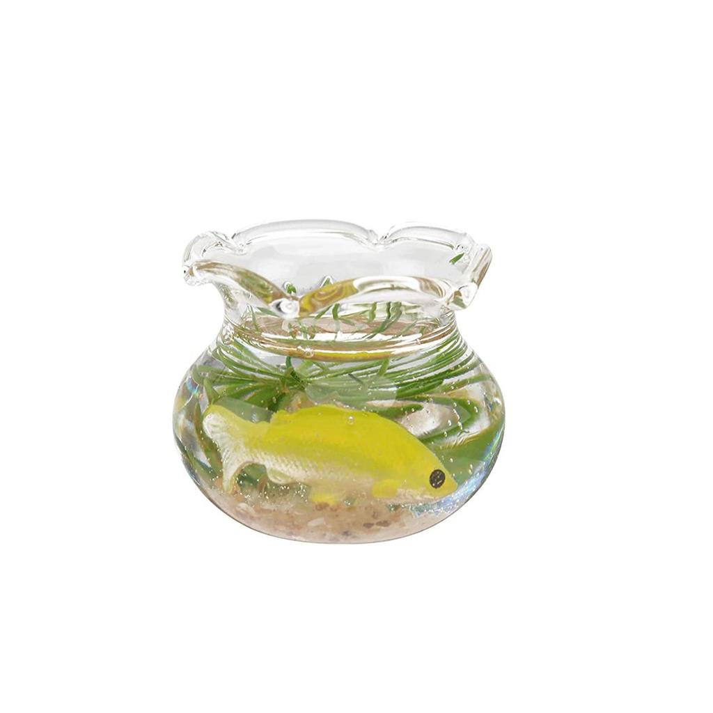 Dollhouse Miniature Glass Fish Tank Bowl Aquarium Doll House Home Ornament Toy For Dollhouse Decals