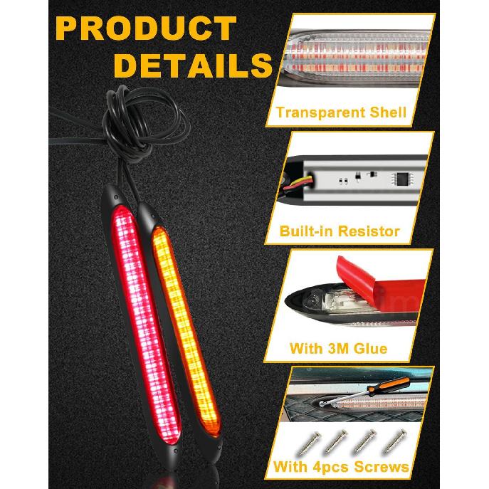LED Tail Light 9.25in Trailer Turn Signal Rear Lamp Streamer Follow Amber Start Scan Red Brake Stop Reverse Safety Indicator DRL Lights for Pickup