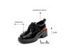 Women's 8cm Height-Increasing Leather Loafers - Chunky Heel, Lace-Up, Square Toe, Spring/Autumn Style