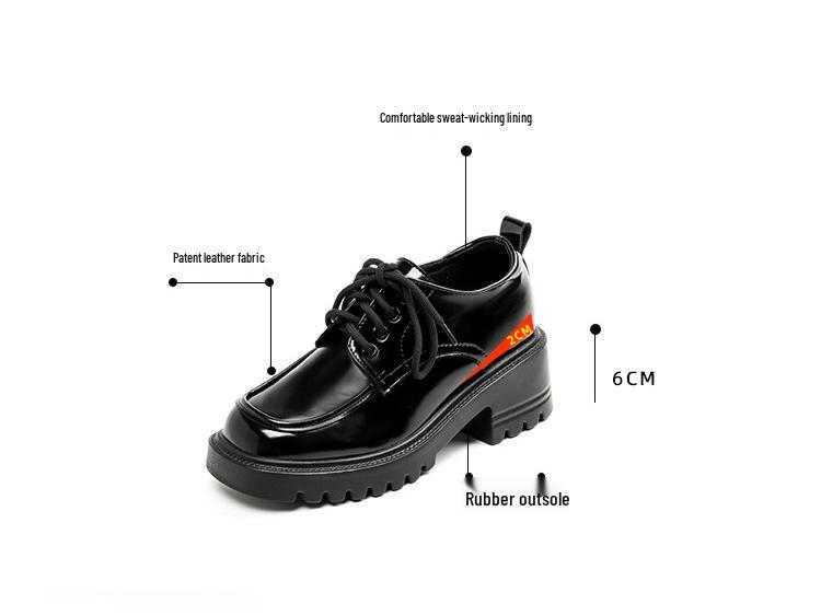 Women's 8cm Height-Increasing Leather Loafers - Chunky Heel, Lace-Up, Square Toe, Spring/Autumn Style