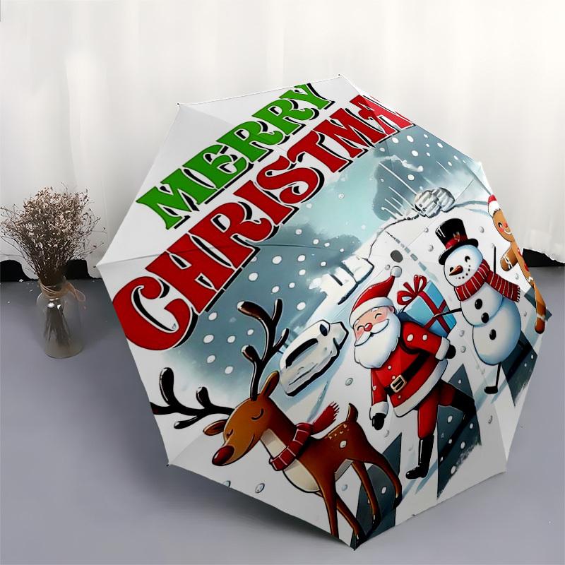1pc Merry Christmas! Automatic Opening/Closing Umbrella, Festive Gift for Fans, Travelers & Daily Use (8-Bone Iron Frame, Portable Design).V042