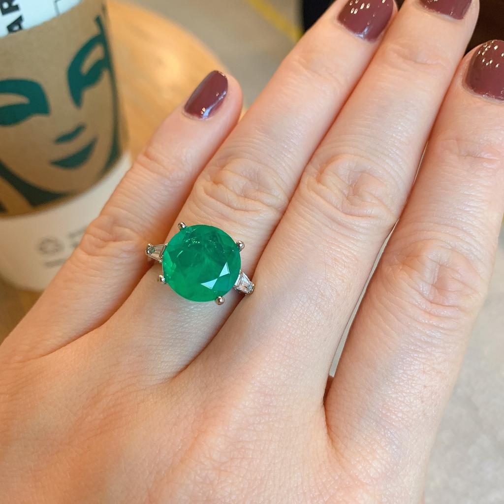 Tiktok Live Broadcast New Cross Border Celebrity Ring Round Imitation Emerald Simulation Palaiba Color Jewelry