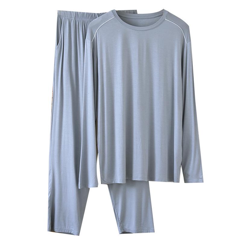 Men’s Casual Modal Pajamas Set: Long Sleeve & Pants with Pockets, Loose Fit, Plus Size, Perfect for Spring and Autumn