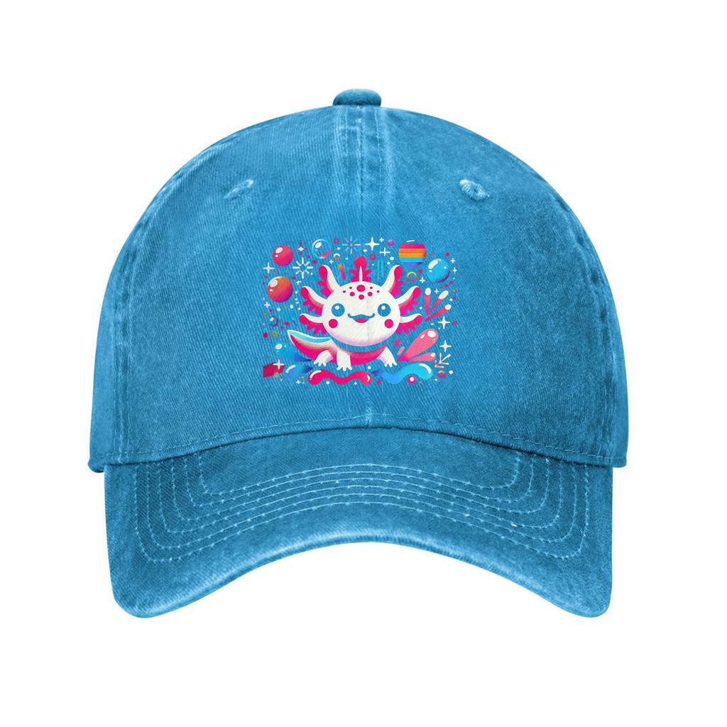 Cute Axolotl Print Baseball Cap Adjustable Cotton Washed Dad Hat Casual for Unisex