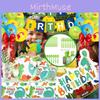 Colorful Cartoon Dinosaur Party Birthday Supplies Tableware Plates Cups Banner Set