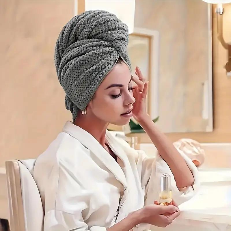 1Pc Ultra-Absorbent Microfiber Hair Towel Wrap For Women Quick Drying Soft On Curly Long Thick Hair With Secure Black Strap