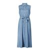 Turn-Down Collar Sleeveless Women Dress Belt Solid Color Single Breasted Denim Midi Dress Ladies Clothing